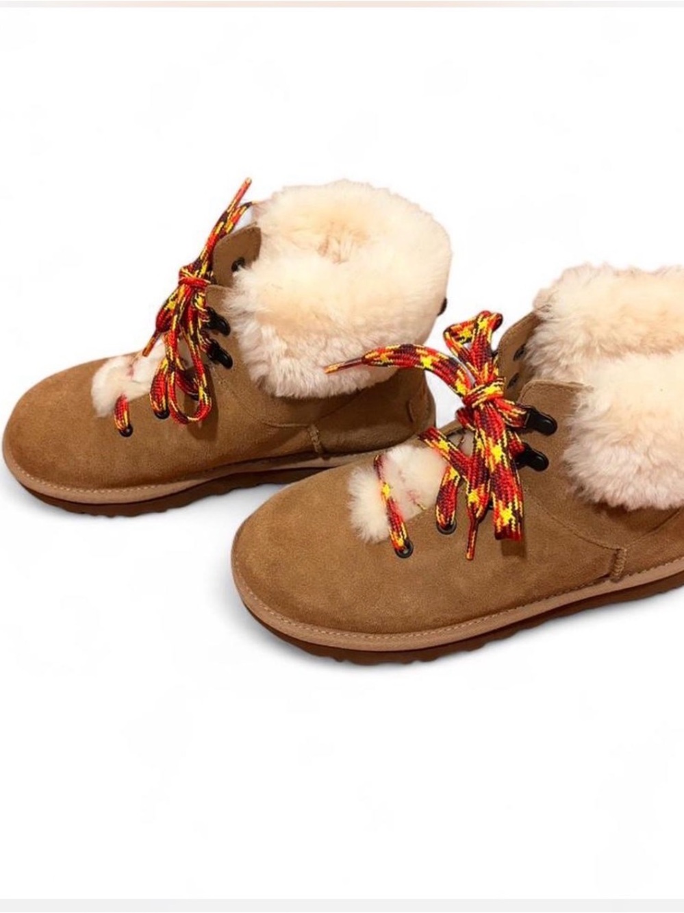 Cozy UGG mini alpine Suede Shearling Lace-Up Booties in Chestnut